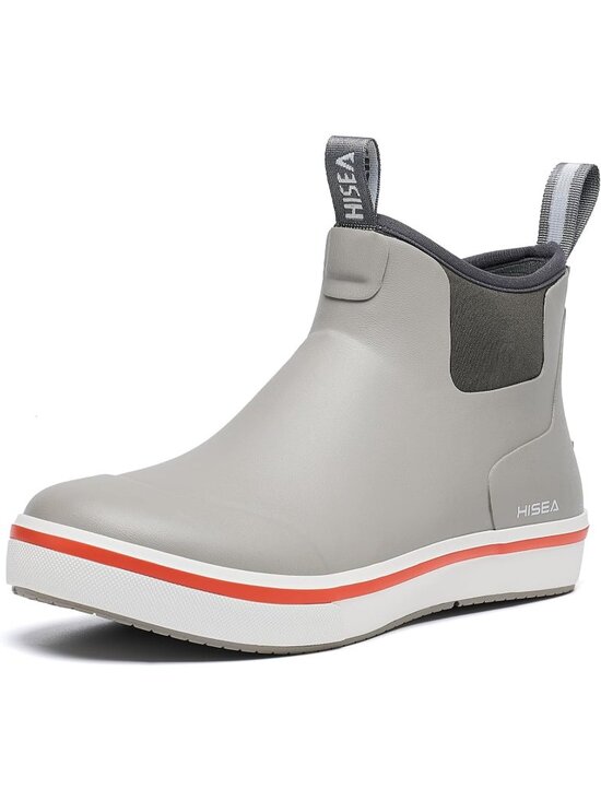 Men\'s Grey Ankle Deck Waterproof Rubber Neoprene Fishing Non-Slip Rain Boots